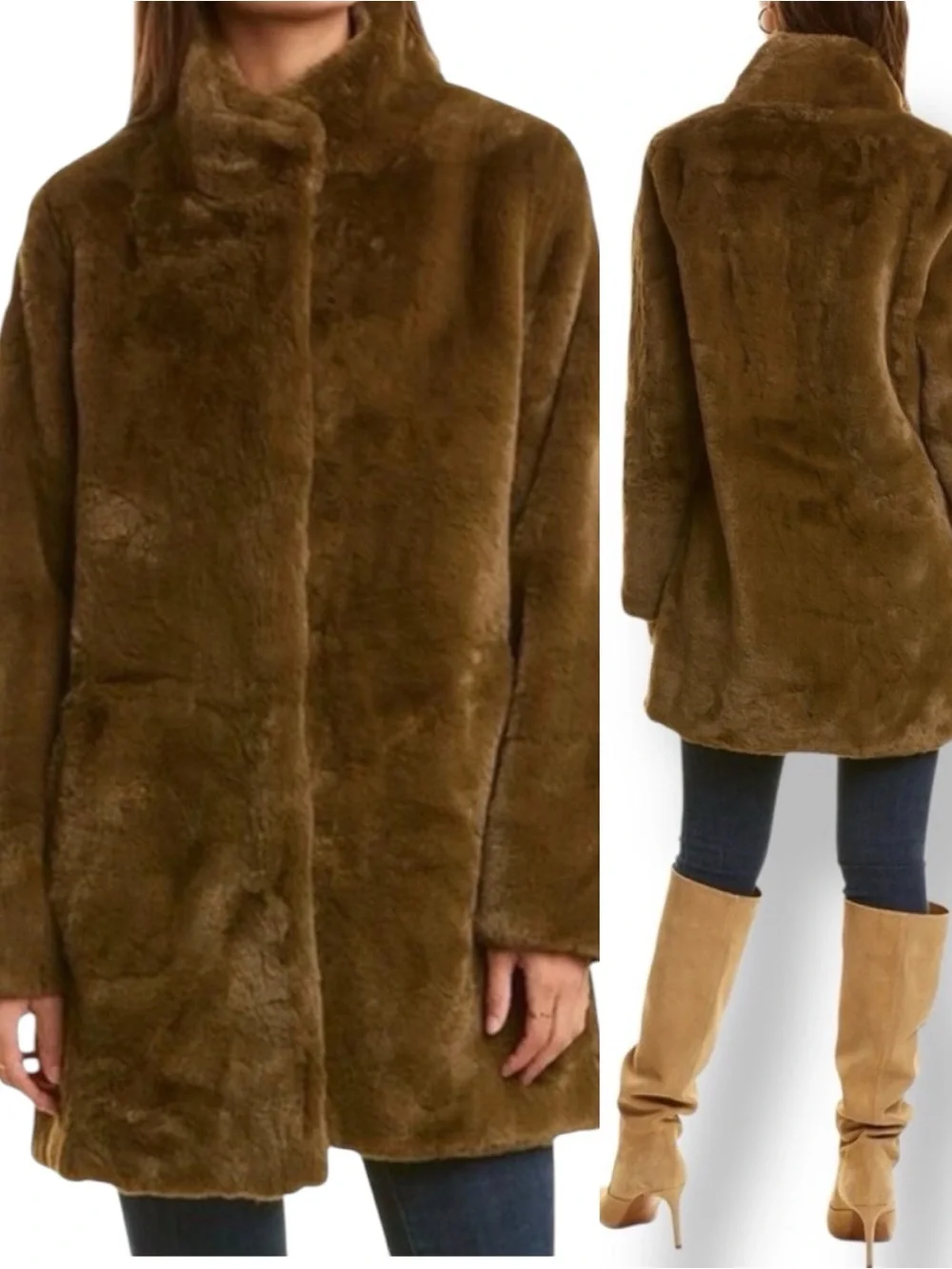 NWT STELLA + LORENZO Teddy Jacket Plush Oversized Olive Green Brown Medium